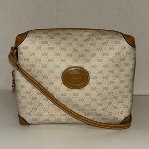 Gucci Beige Canvas and Tan Leather Crossbody Bag